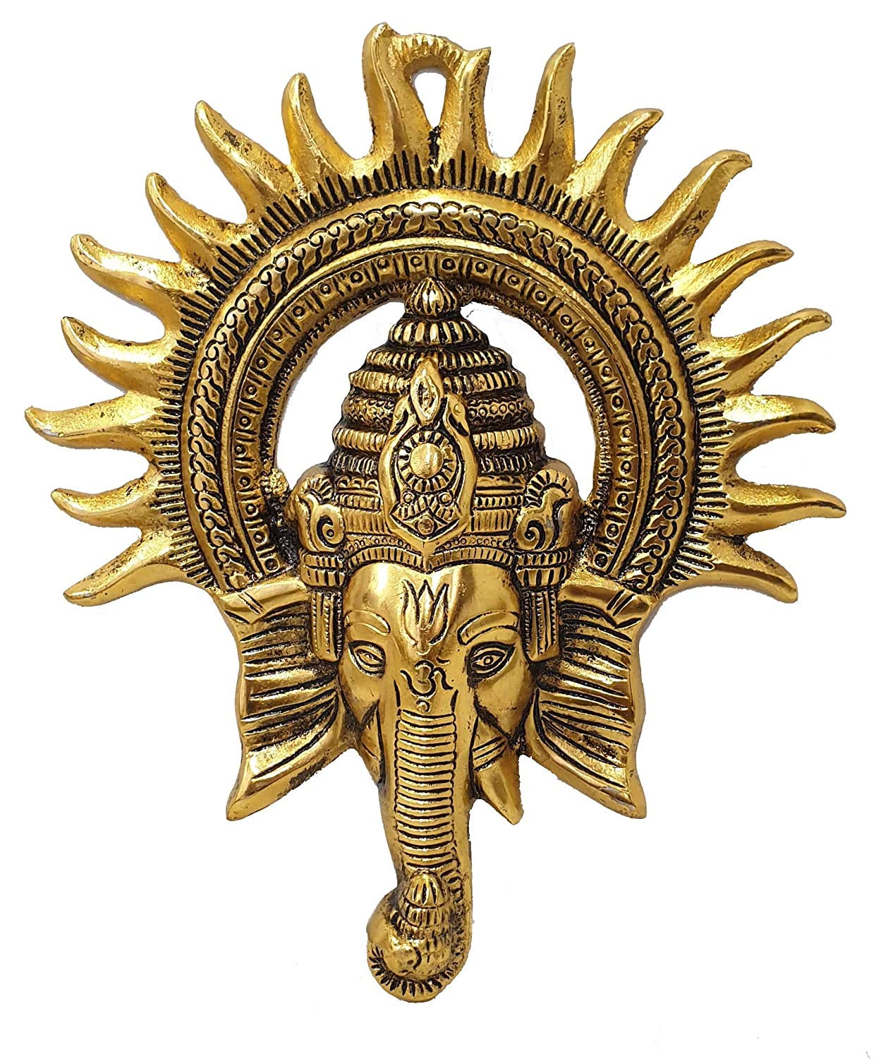 Rsn Gold Metal Decorative Beautiful Elegant Ganesha Wall Hanging For Home Decor (8 X 9.5Inch)